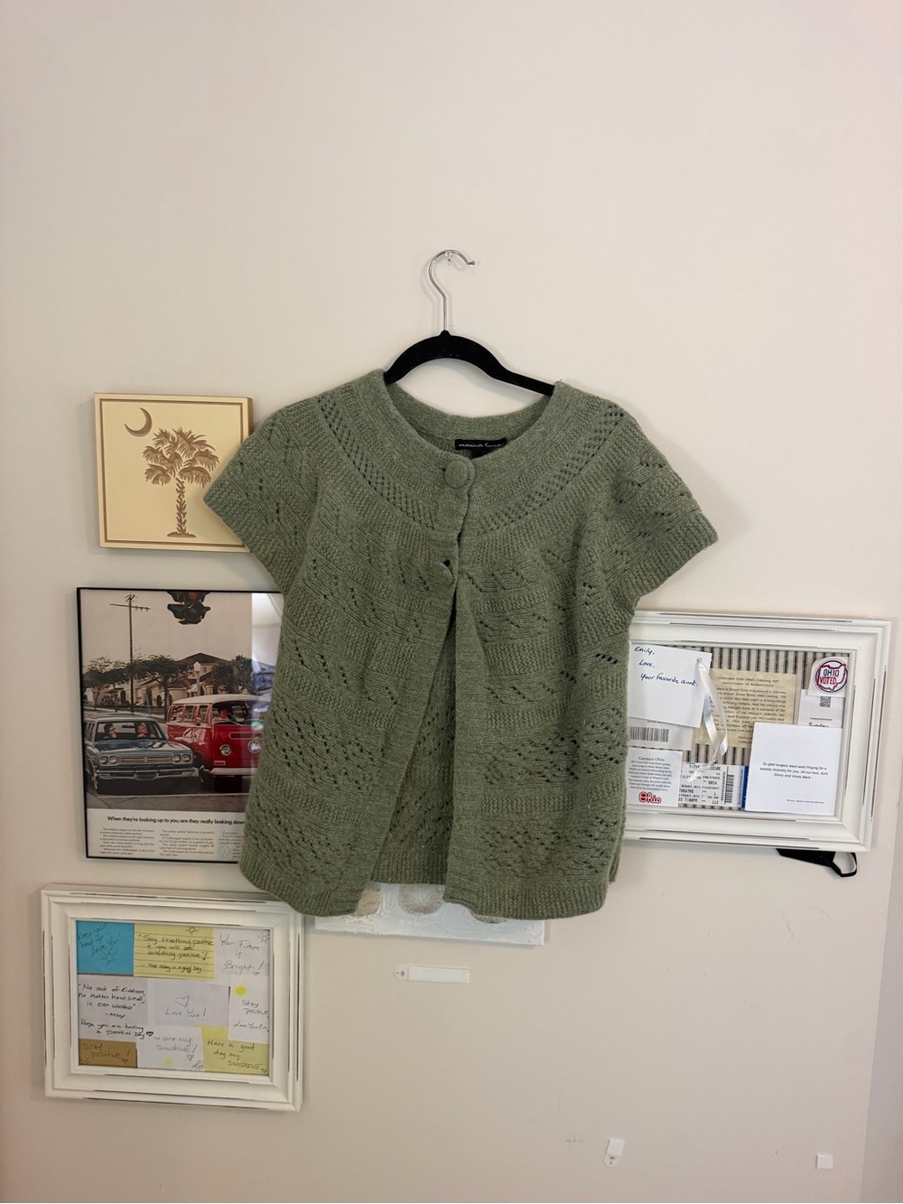 Marina Luna Olive Green Short-Sleeve Knit Cardigan
